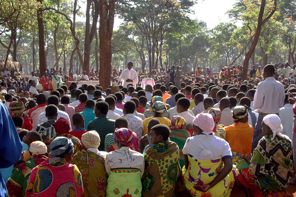 Religious service in the refugee camp in Tanzania
