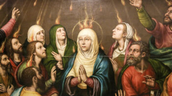 Flames of Fire rest on the Virgin Mary and the Apostles