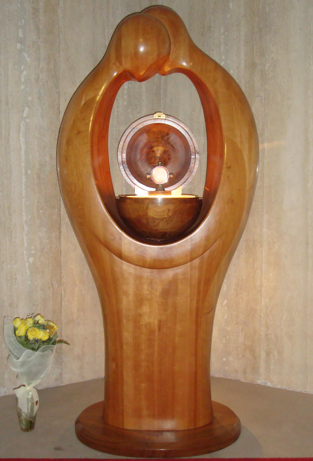 Tabernacle Carved in Wood, Silhouette of two people who meet, Monstrance with the Blessed Sacrament