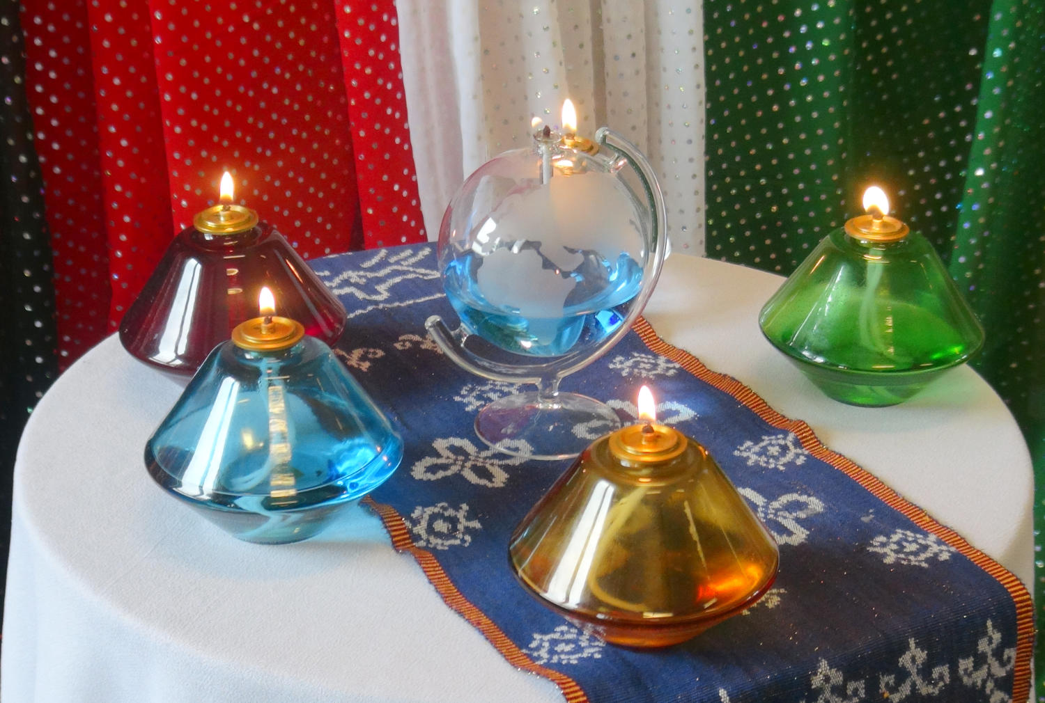 Five Glass Lamps, with Missionary Colors, Representing the Five Continents