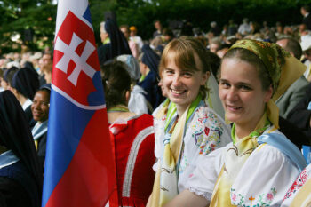 Flag and Two Young Women