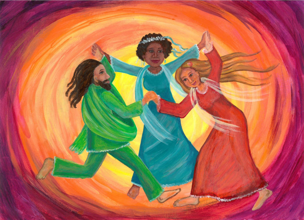 Trinitarian dance - Acrylic painting with three dancing people